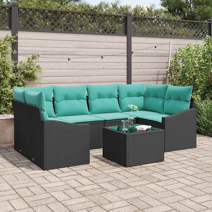 Set de canapea cu pernă Manual 7 pcs Negru și Turcoaz poliratan WALTI