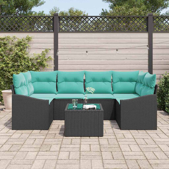 Set de canapea cu pernă Manual 7 pcs Negru și Turcoaz poliratan WALTI