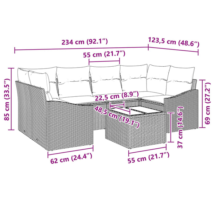 Set de canapea cu pernă Manual 7 pcs Negru și Turcoaz poliratan WALTI