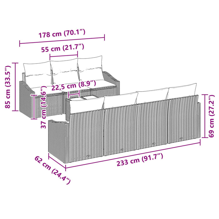 Set de canapea cu pernă Manual 8 pcs Negru și Turcoaz poliratan WALTI