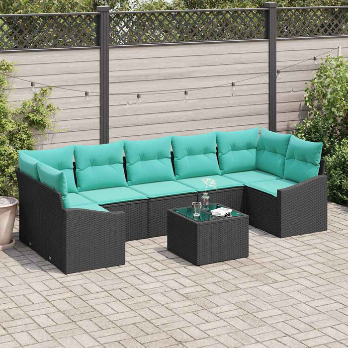 Set de canapea cu pernă 8 pcs Negru și Turcoaz poliratan WALTI
