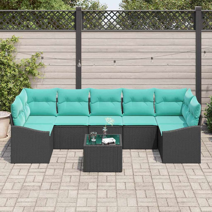Set de canapea cu pernă 8 pcs Negru și Turcoaz poliratan WALTI