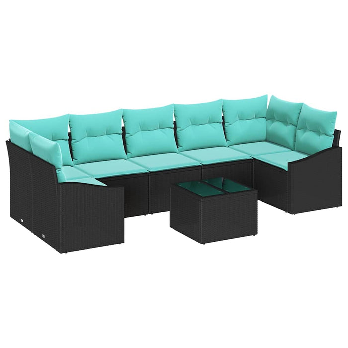 Set de canapea cu pernă 8 pcs Negru și Turcoaz poliratan WALTI