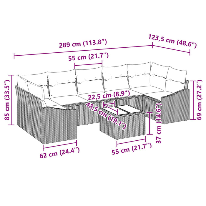 Set de canapea cu pernă 8 pcs Negru și Turcoaz poliratan WALTI