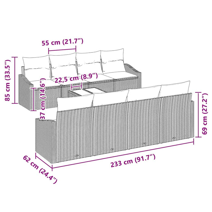 Set de canapele pentru grădină cu pernă 9 pcs Bej, Gri deschis - WALTI WALTI