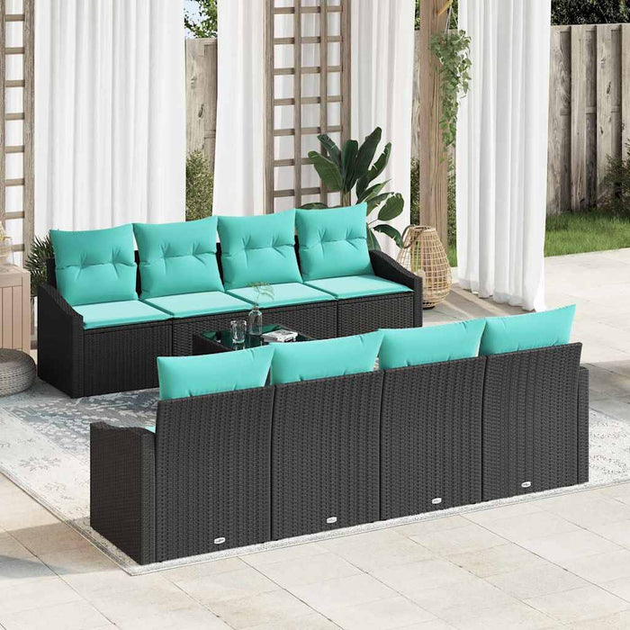 Set de canapea cu pernă Manual 9 pcs Negru și Turcoaz poliratan WALTI