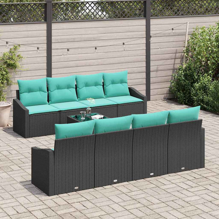 Set de canapea cu pernă Manual 9 pcs Negru și Turcoaz poliratan WALTI