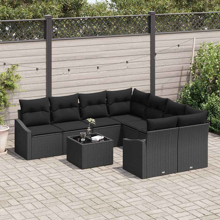 Set de canapea cu pernă Manual cu pernă 9 pcs Negru poliratan - WALTI WALTI