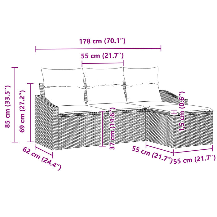 Set de canapea cu pernă 4 pcs Negru poliratan - WALTI WALTI