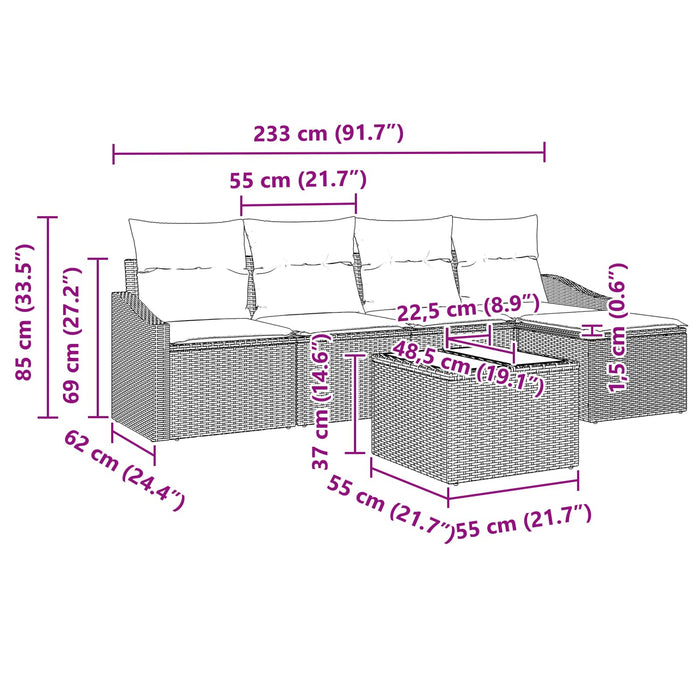 Set de canapea cu pernă 6 pcs Negru poliratan - WALTI WALTI