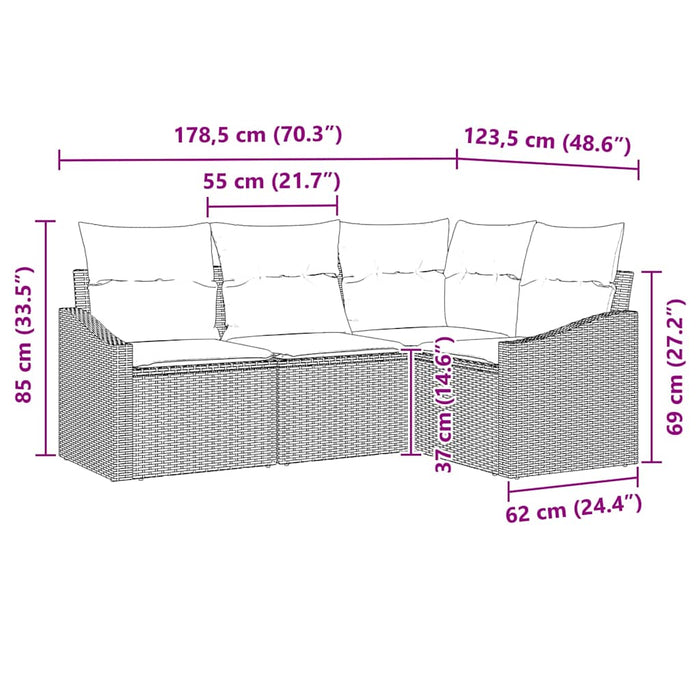 Set de canapea 4 buc. Negru poliratan WALTI
