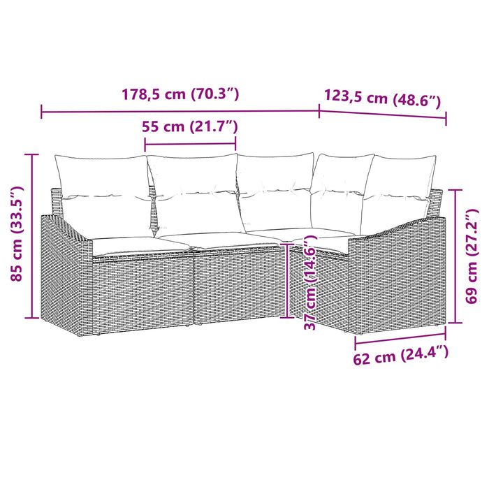 Set de canapea cu pernă 4 pcs Negru poliratan - WALTI WALTI