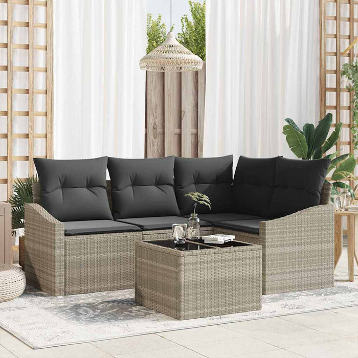 Set de Sofa pentru Grădină de 5 Piese cu Perne Gri din Poli Rattan - WALTI WALTI