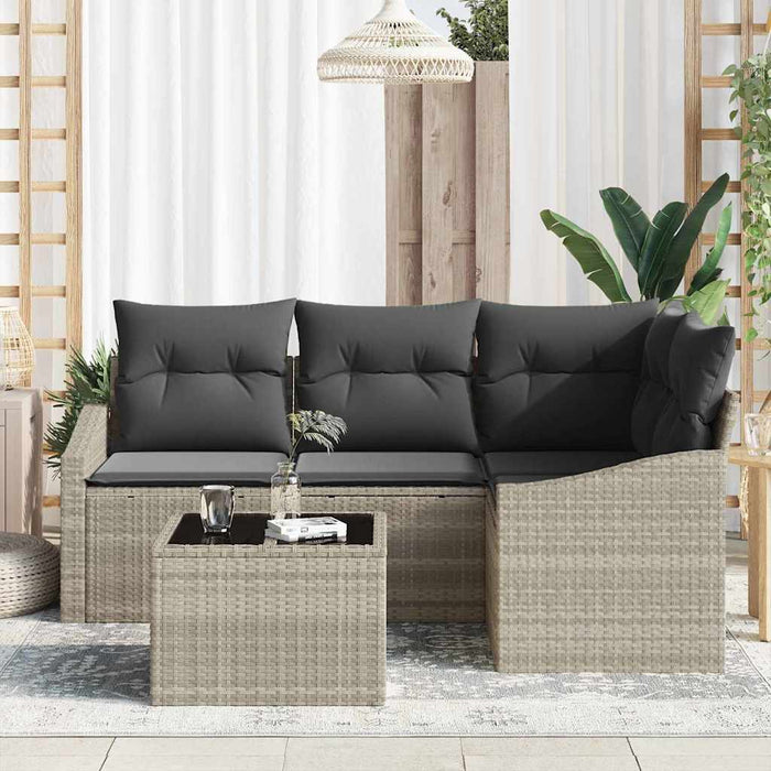 Set de Sofa pentru Grădină de 5 Piese cu Perne Gri din Poli Rattan - WALTI WALTI