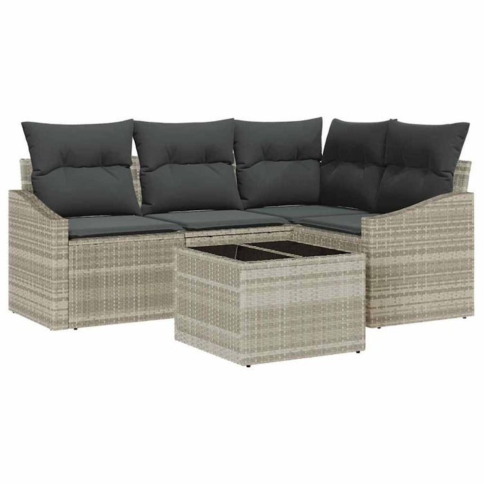 Set de Sofa pentru Grădină de 5 Piese cu Perne Gri din Poli Rattan - WALTI WALTI