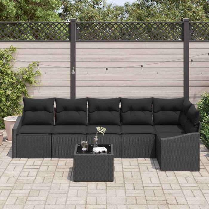 Set Canapea Grădină 7 Piese cu Perne Bej Rattan Poliester - WALTI WALTI