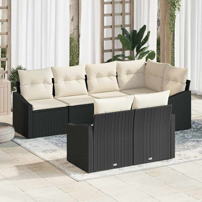 Set de canapea 7 buc. Negru poliratan WALTI