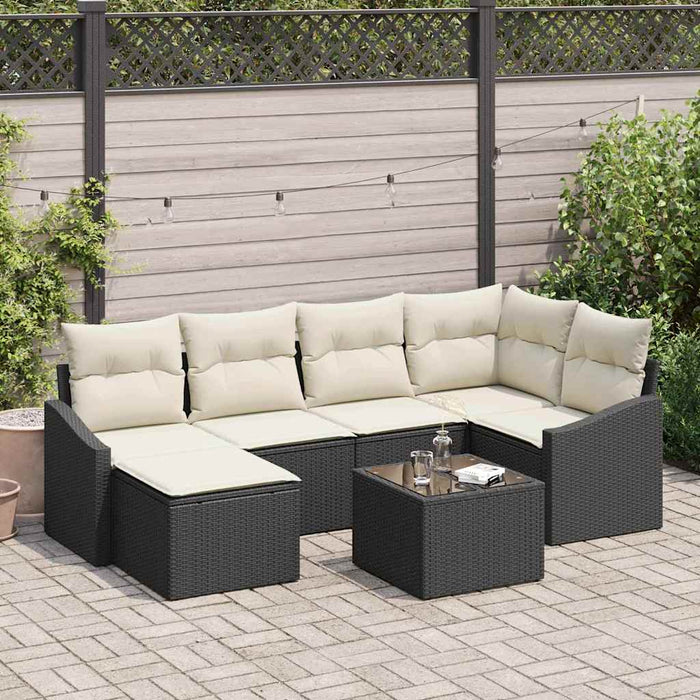 Set de canapea 7 buc. Negru poliratan WALTI