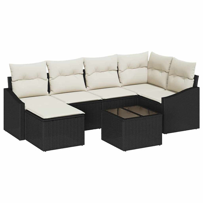 Set de canapea 7 buc. Negru poliratan WALTI