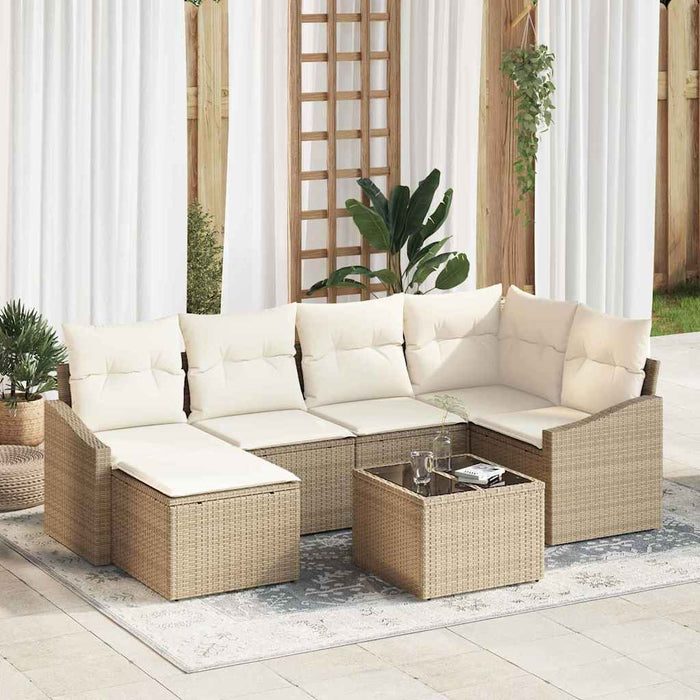 Set de canapea cu pernă 7 pcs Bej poliratan WALTI