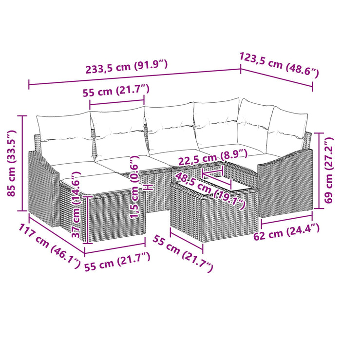 Set de canapea cu pernă 7 pcs Negru poliratan - WALTI WALTI