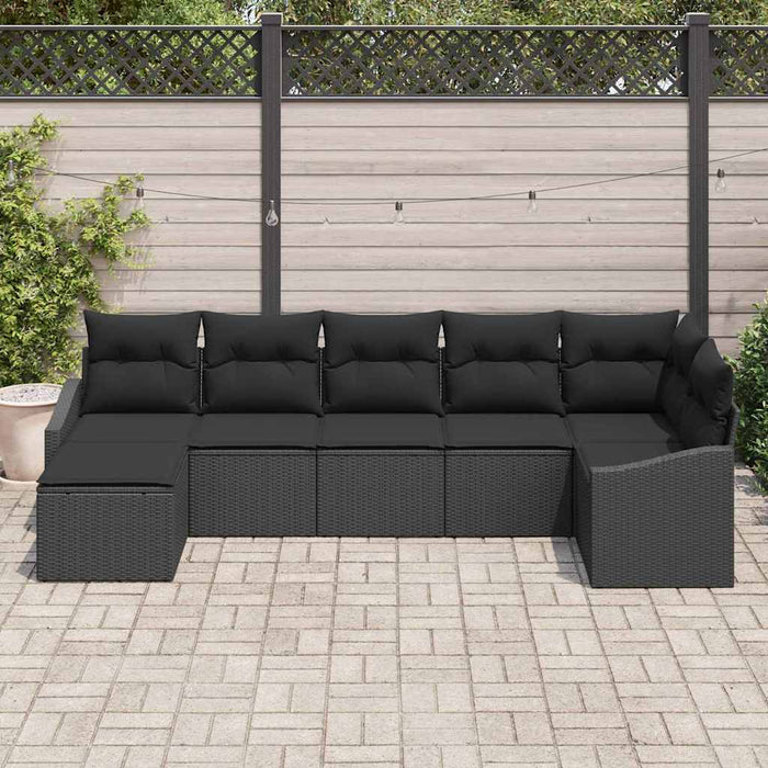 Set de canapea de grădină cu perne 7 piese Negru Ratan Poliester - WALTI WALTI