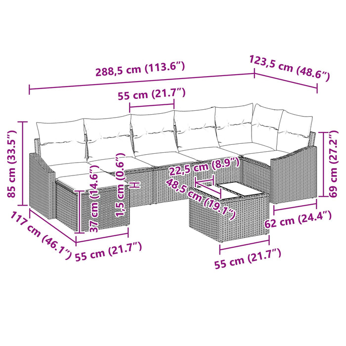 Set de canapea cu pernă 8 pcs Negru poliratan - WALTI WALTI
