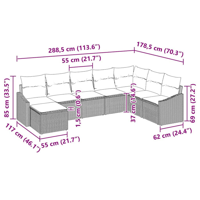 Set de canapea 8 buc. Negru poliratan WALTI