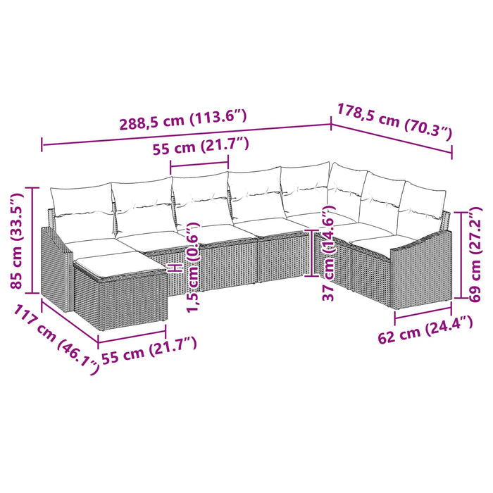 Set de canapea cu pernă 8 pcs Negru poliratan - WALTI WALTI