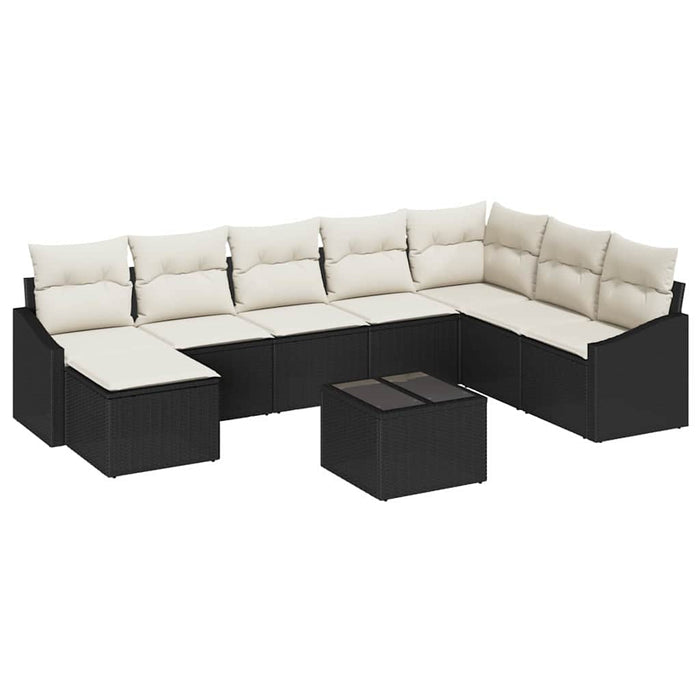 Set de canapea 9 buc. Negru poliratan WALTI