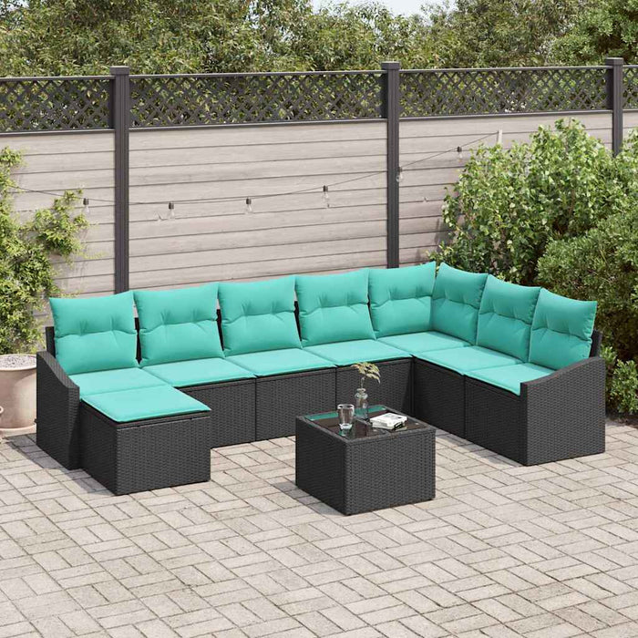 Set de canapea cu pernă 9 pcs Negru poliratan - WALTI WALTI