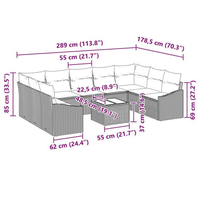 Set de canapea cu pernă 10 pcs Negru poliratan - WALTI WALTI