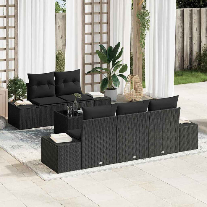 Set de canapele pentru grădină cu pernă 6 pcs Negru poliratan - WALTI WALTI