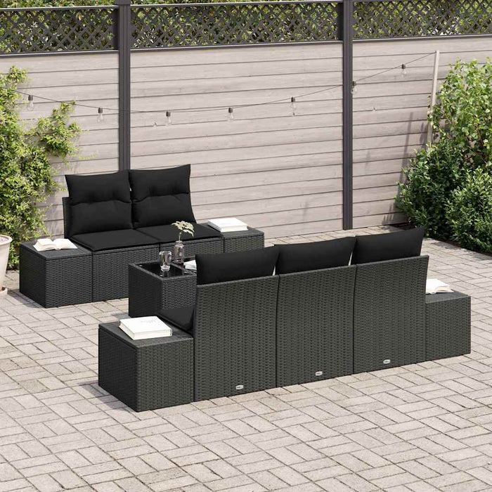 Set de canapele pentru grădină cu pernă 6 pcs Negru poliratan - WALTI WALTI