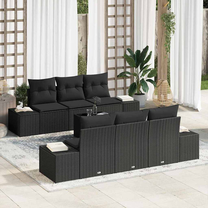Set de canapele pentru grădină cu pernă 7 pcs Negru poliratan - WALTI WALTI
