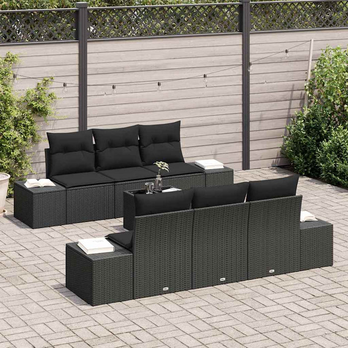 Set de canapele pentru grădină cu pernă 7 pcs Negru poliratan - WALTI WALTI