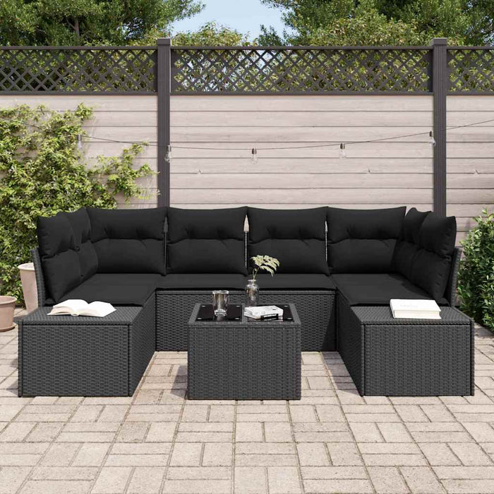 Set de canapele pentru grădină cu pernă 7 pcs Negru poliratan - WALTI WALTI