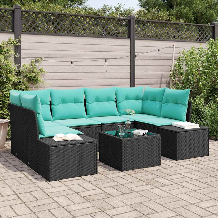 Set de canapele pentru grădină cu pernă 7 pcs Negru poliratan WALTI