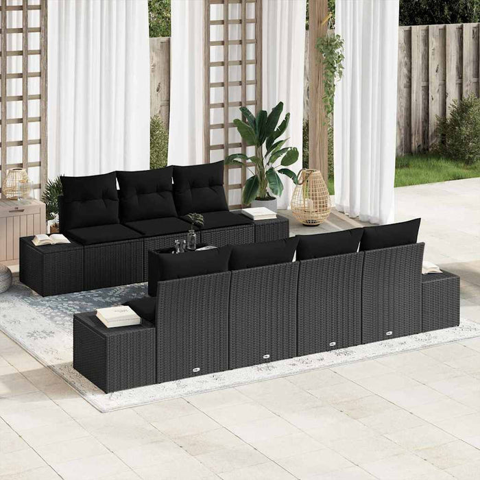 Set de canapele pentru grădină cu pernă 8 pcs Negru poliratan - WALTI WALTI