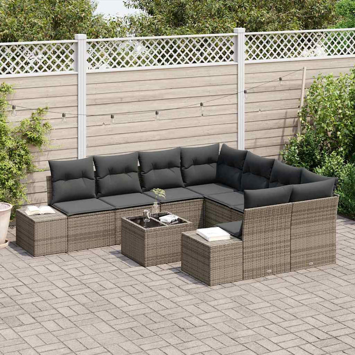 Set de canapele pentru grădină cu pernă 9 pcs Gri poliratan - WALTI WALTI