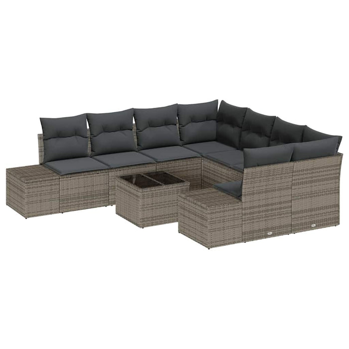 Set de canapele pentru grădină cu pernă 9 pcs Gri poliratan - WALTI WALTI