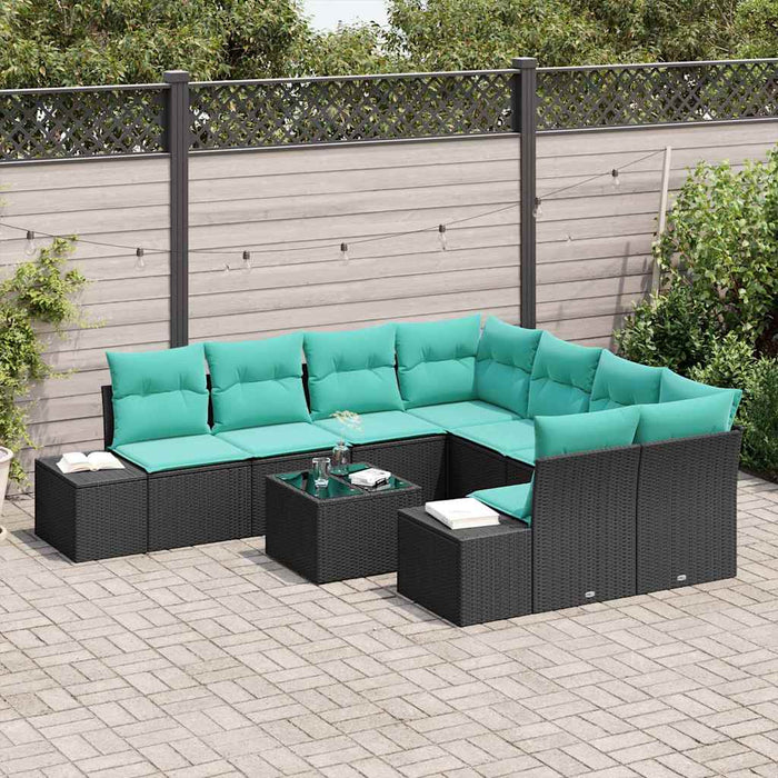 Set de canapele pentru grădină cu pernă 9 pcs Negru poliratan WALTI