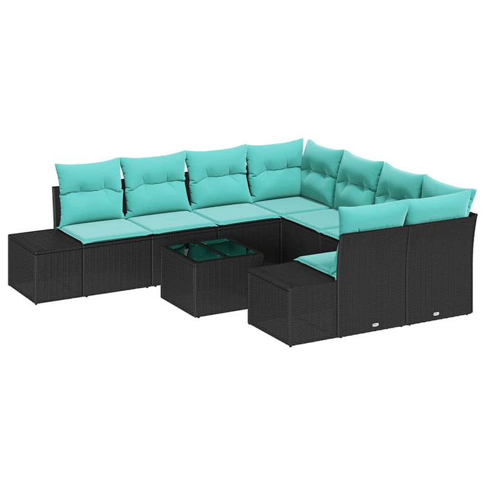 Set de canapele pentru grădină cu pernă 9 pcs Negru poliratan WALTI