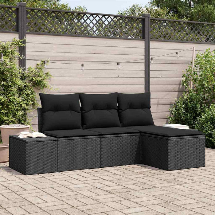 Set de canapele pentru grădină cu pernă 4 pcs Negru poliratan - WALTI WALTI