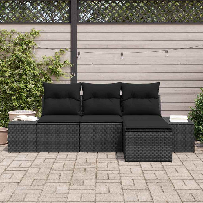 Set de canapele pentru grădină cu pernă 4 pcs Negru poliratan - WALTI WALTI