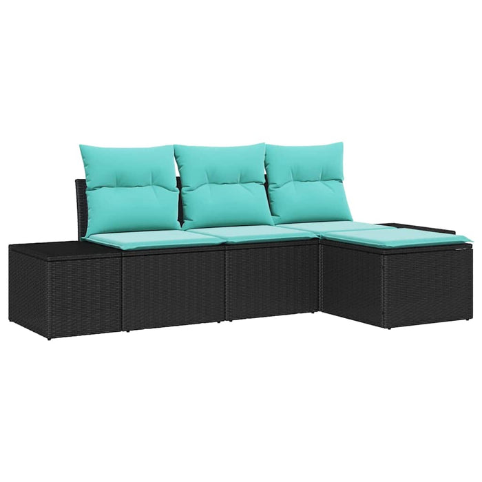 Set de canapea cu pernă 4 pcs Negru Poli Rattan WALTI