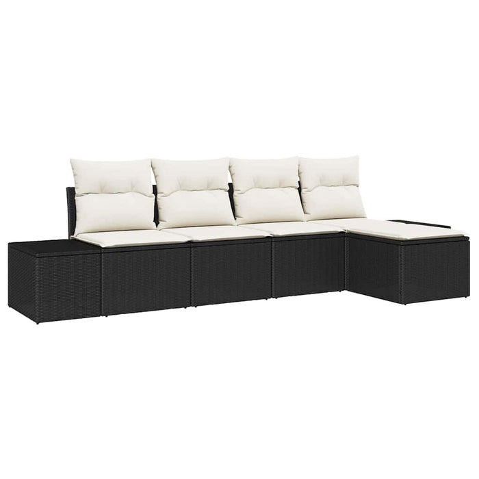 Set de Canapea cu 5 Piese cu Perne Negru Poliratan - WALTI WALTI