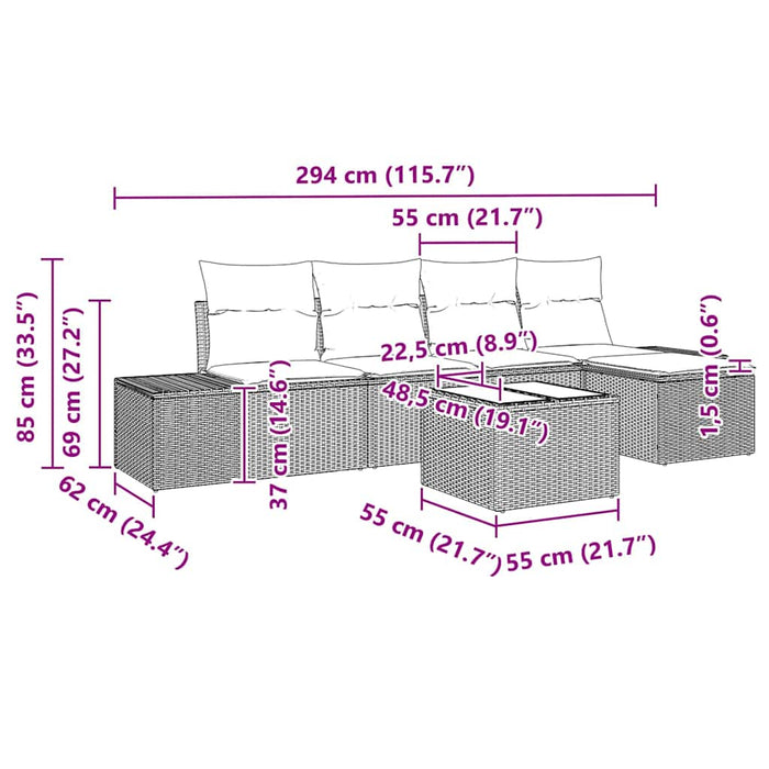 Set de canapele pentru grădină cu pernă 6 pcs Bej poliratan - WALTI WALTI