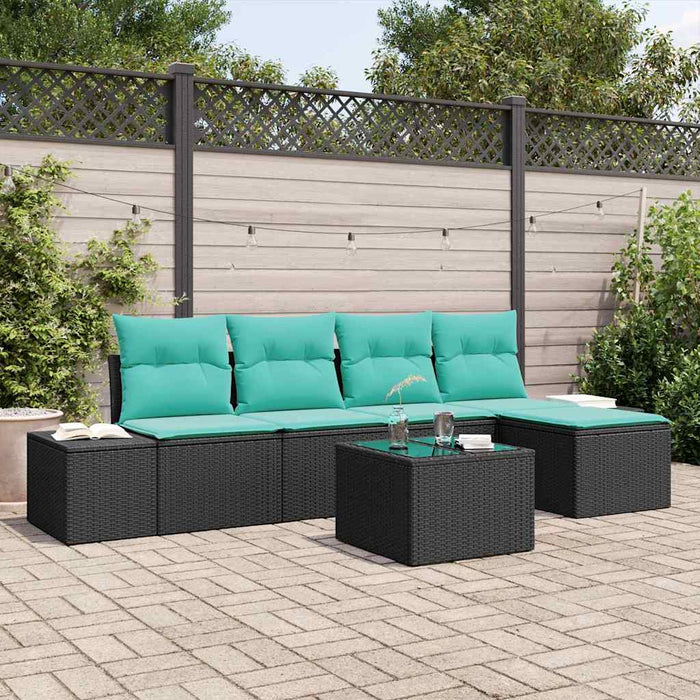 Set de canapele pentru grădină cu pernă 6 pcs Negru poliratan WALTI