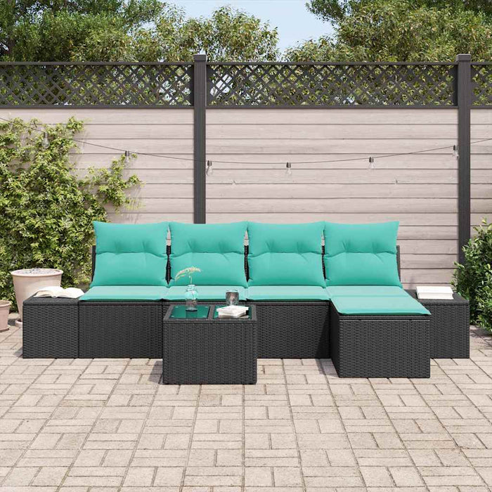 Set de canapele pentru grădină cu pernă 6 pcs Negru poliratan WALTI